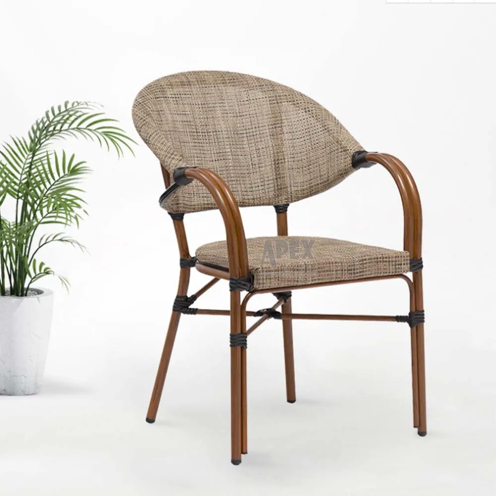 Rattan Wicker Restaurant Patio French Bistro Chair With Bamboo Look Aluminum Frame For Cafe Restaurant