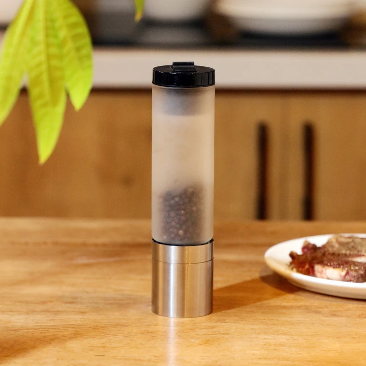 Glass salt and pepper shaker mill bottle set ceramic mechanism salt container top and metal grinder lid