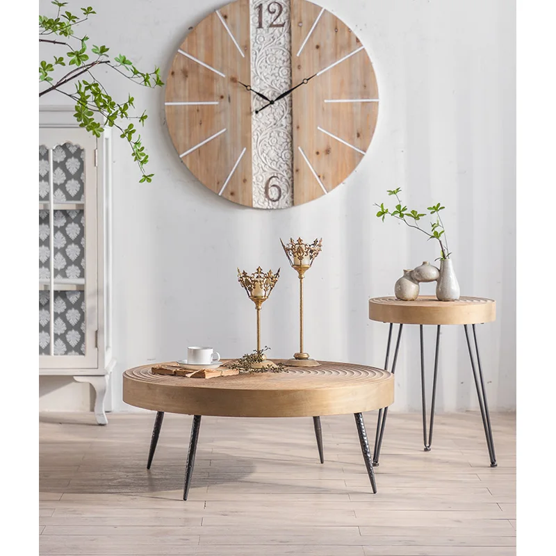 Japanese Small Living Room Side Table Set Rustic Mini Solid Wood End Coffee Table Oak Round Wooden End Side Table