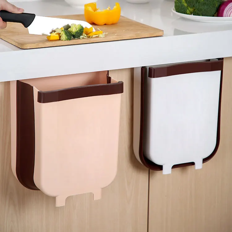 WONDERFUL Factory Wholesale Plastic Wall Mounted Foldable Garbage Can Under Sink Waste Bin Portable Kitchen Hanging Trash Can