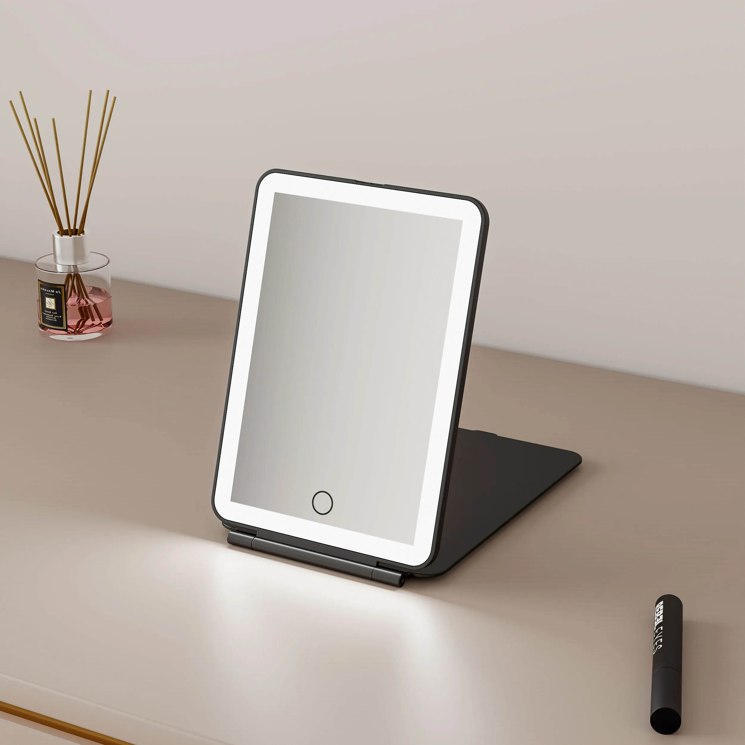 Custom Logo 3 Color Lighting Folding Travel Vanity Cosmetic Beauty Portable Type C Rechargeable Makeup Mirror With Led Light
