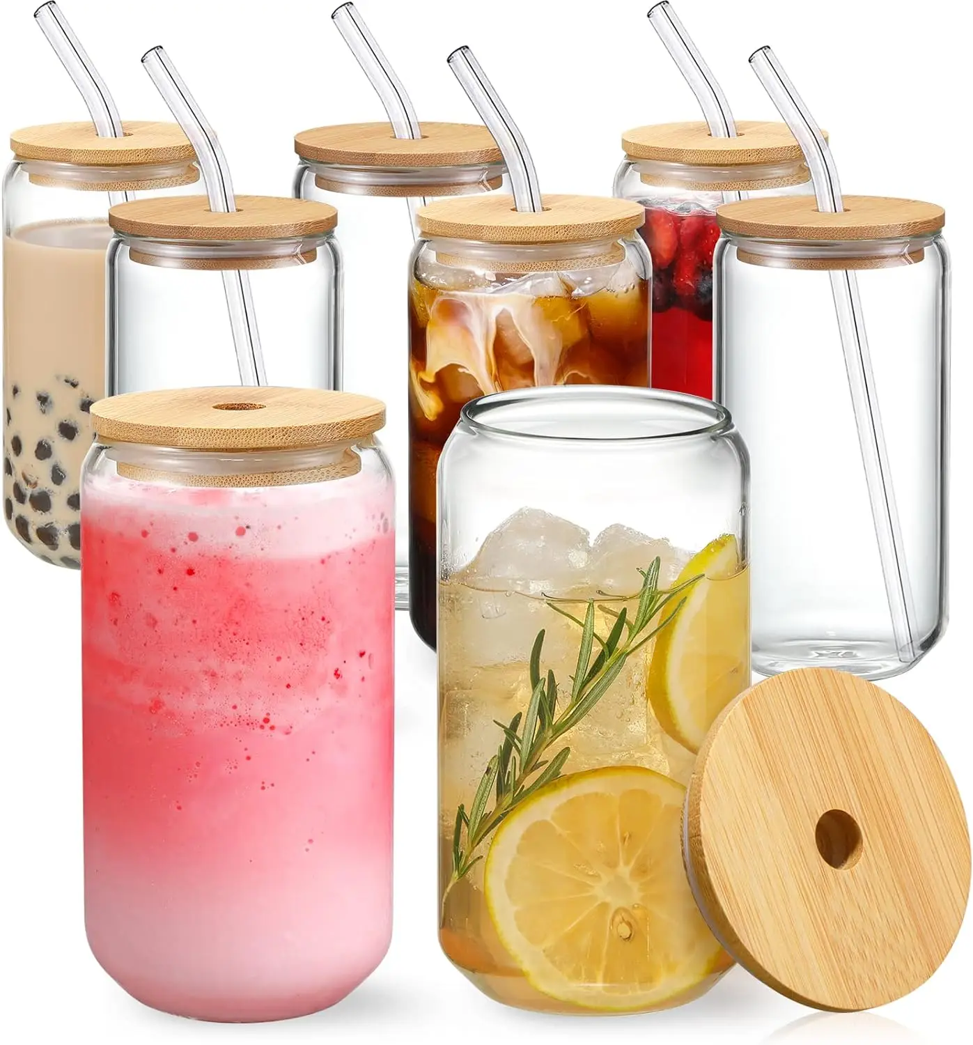 12oz 16oz 20oz Custom wholesale borosilicate glass bottles with straw and bamboo lid 350ml 500ml water drink bottle juice cup