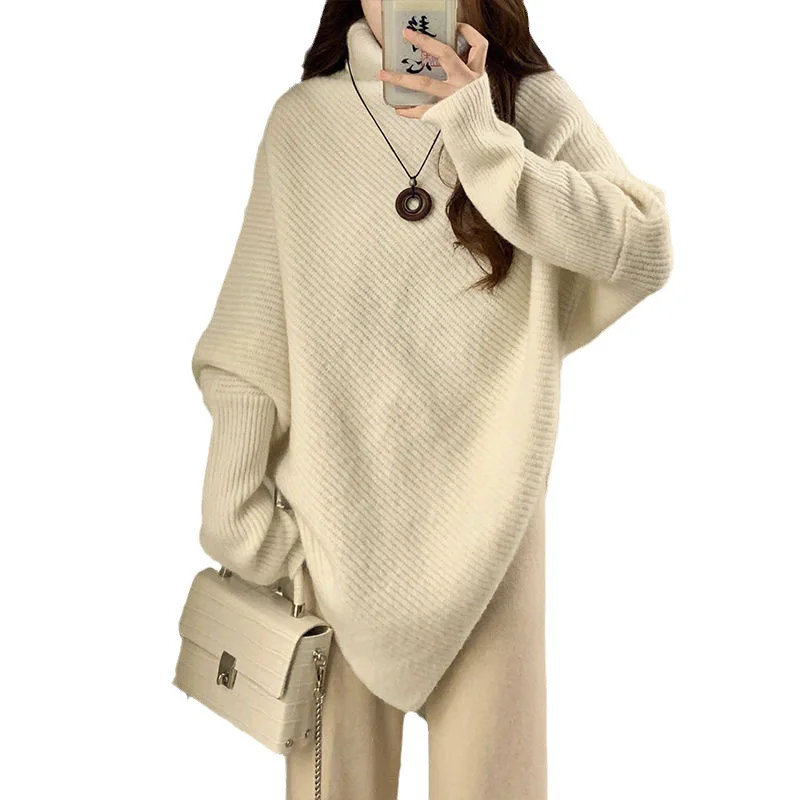 2023 autumn new arrival Ladies turtleneck long sleeve loose comfortable cable knit women sweater