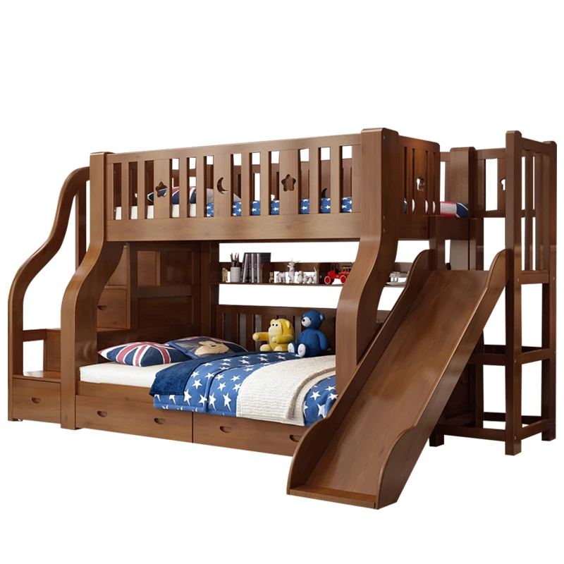 Наборы детской мебели для спальни, деревянная двухъярусная кровать с горками для детей