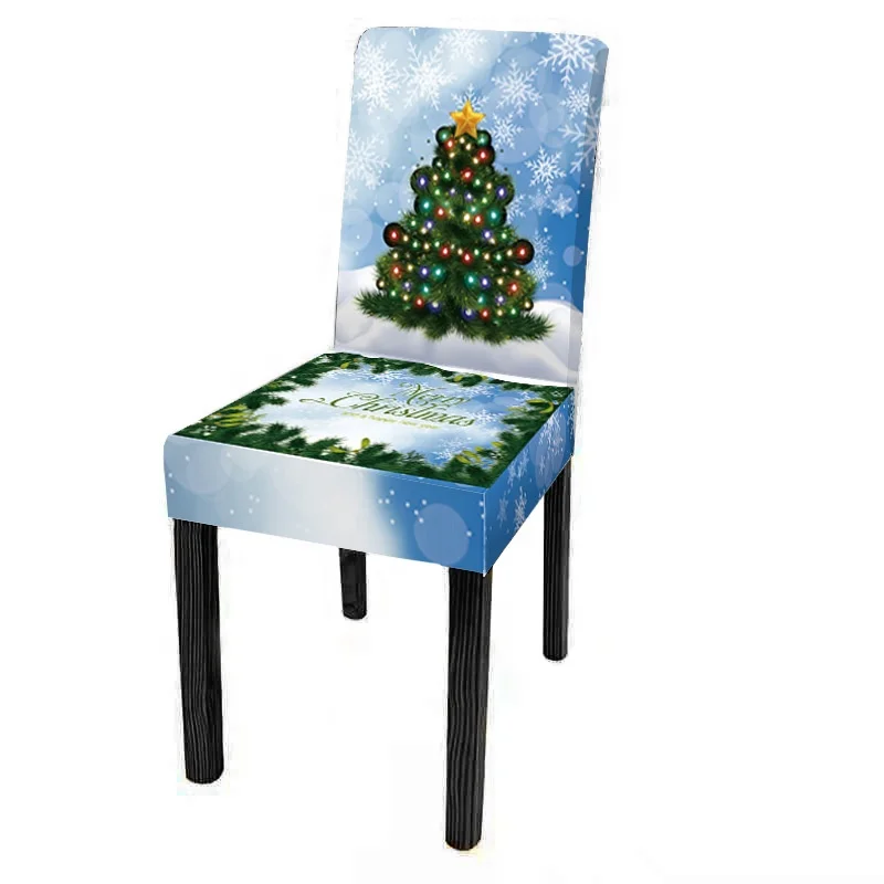 Christmas Chair Cover Christmas Snowman Sant Dining Chair Cover Universal Spandex Elastic Chair Slipcover