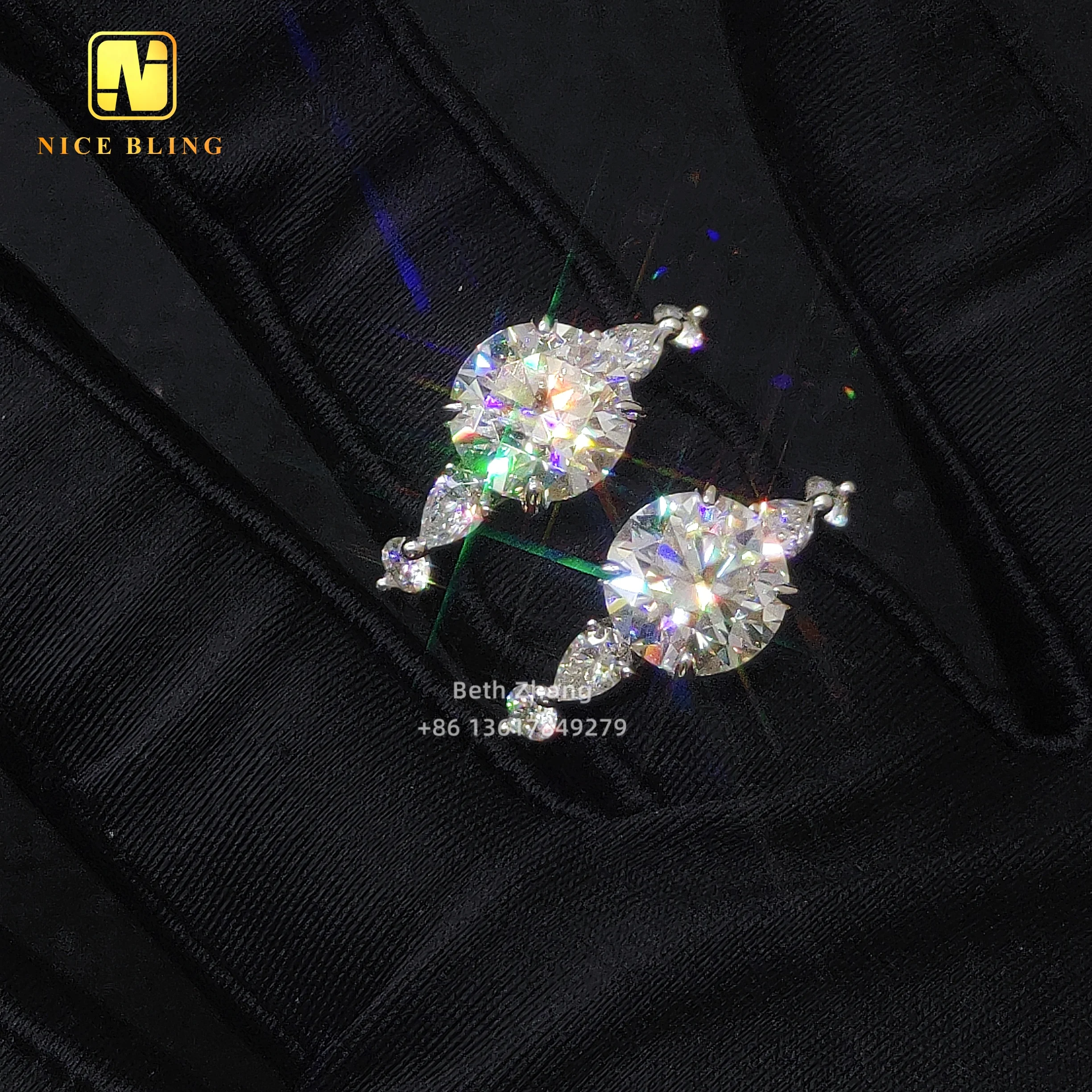 Wholesale Price 5 Stone Rings 9MM Round Moissanite DIamond Engagement Rings For Women Girls 925 Silver Luxury Wedding Rings