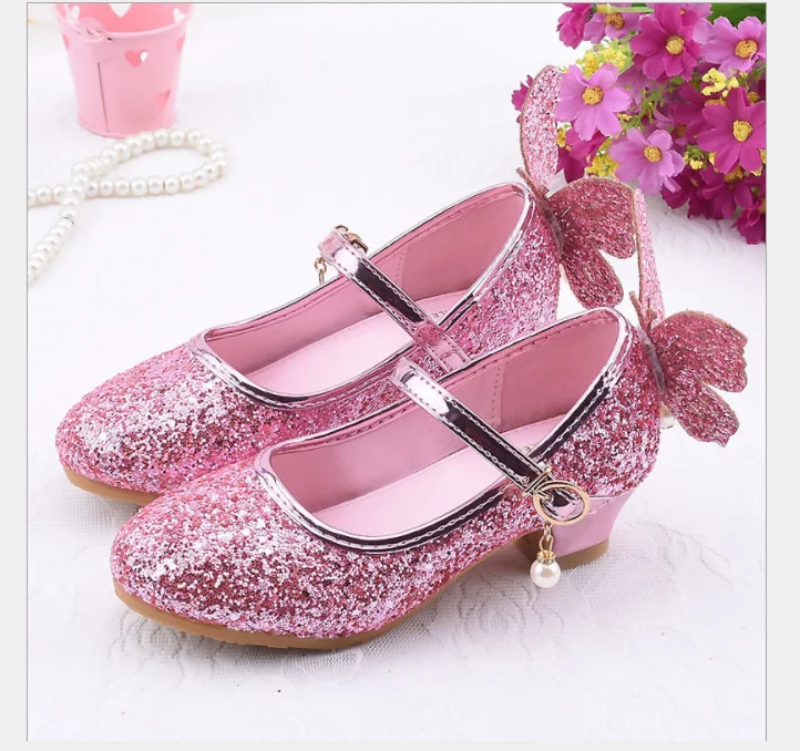 007  Fashion New Design Kids Princess Shoes Sequined Baby Little Girls Wedding Party Shoes 2019