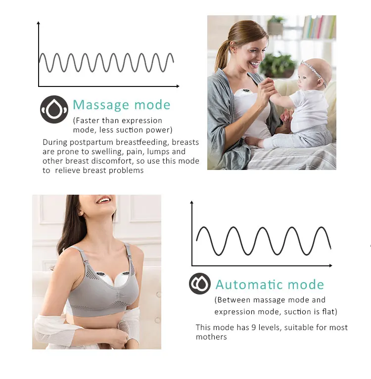 New Launch Rechargeable Wearable Breast Pump 4Modes Free-Hands Silicone Electric for Breast Milk Storage plastic