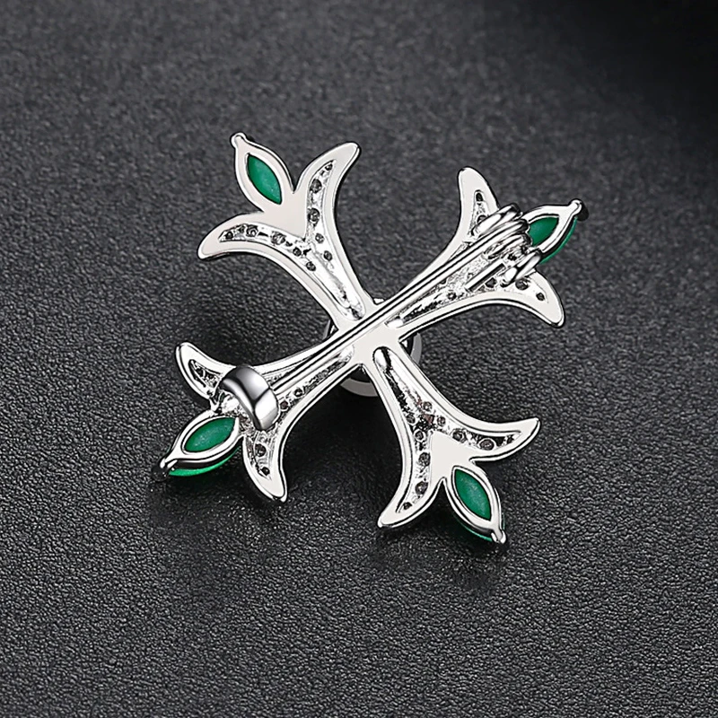 HYH Jewelry Beautiful Shiny 5A Zircon Emerald Cross Brooch for Party