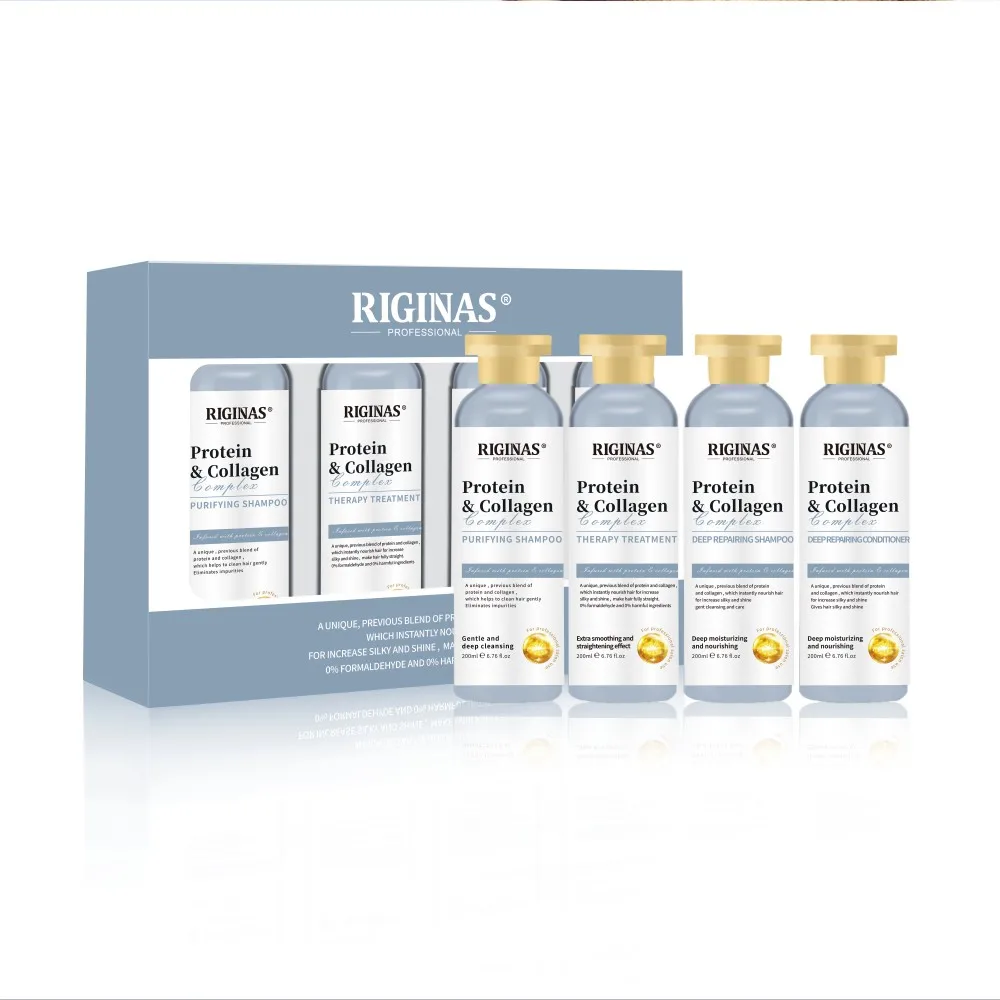 Riginas Private Label New Protein & Collagen Complex Hair Treatment Kit Formaldehyde Free Shampoo And Conditioner