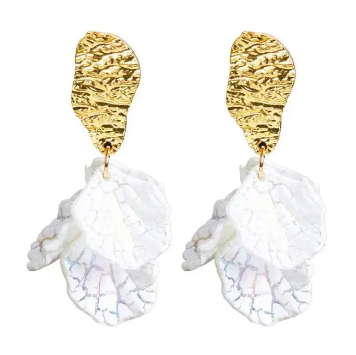 New Design Fashion gold stud earrings White leaf earrings wholesale LX06007