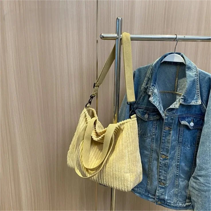 Solid Soft Large Capacity Corduroy Handbags for Women Winter Shoulder Side Bag Vintage Large Shopper Shopping Bags Zipper Totes