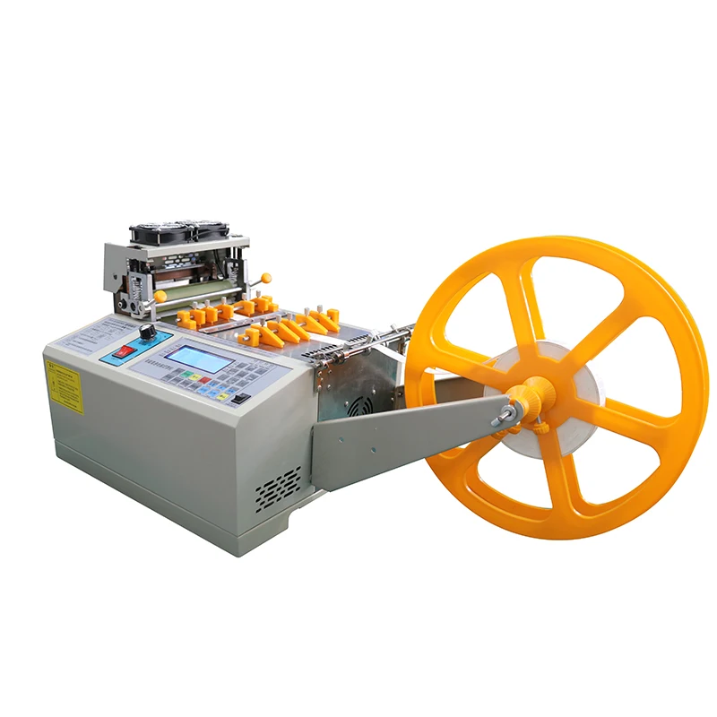 EW-100RL Computer Conveyor Belt Face Mask Tape Cutting Machine Hot Cold Satin Chiffon Ribbon Rubber Steel Belt Cutter Machine