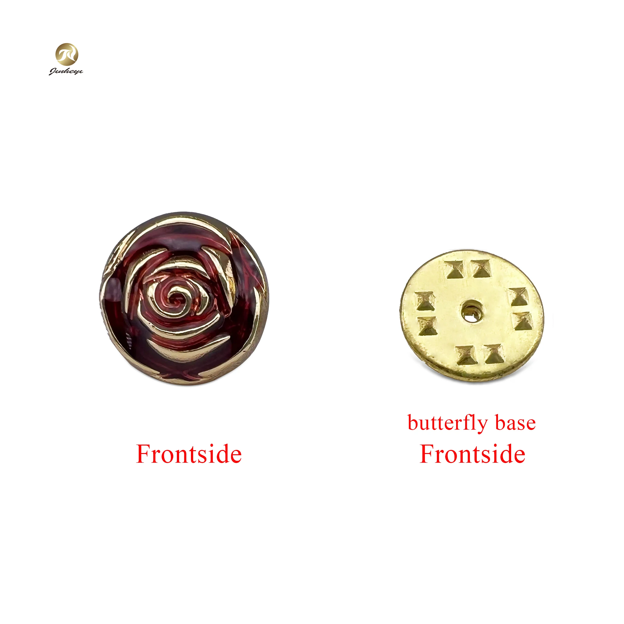 New Design Custom Gold Silver Metal Pin Red Green Enamel Round Rose Pattern Brooch