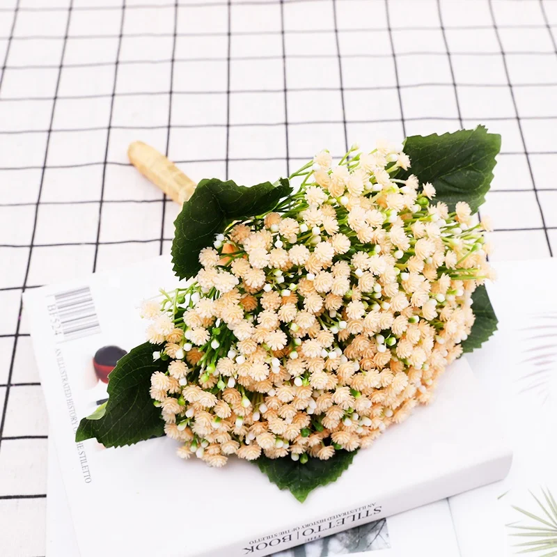 QiHao Wholesale Bride Bridal Holding Gypsophila Bunch Flower Bouquet Artificial Baby breath Flower for Wedding