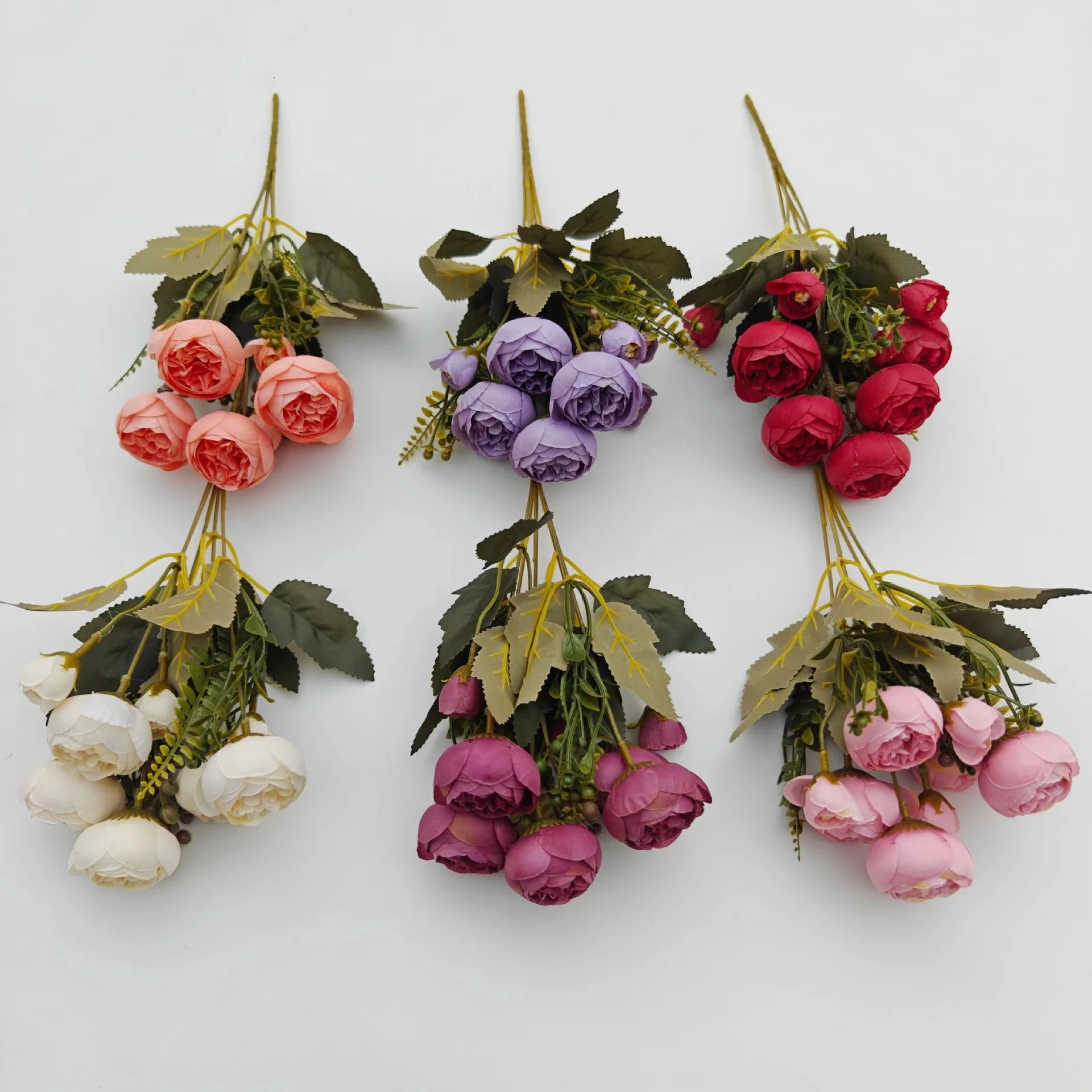 High Quality Artificial Flowers Silk Roses Flower with Leaves Latex Real Touch Artificial Roses Core Pack for Wedding Decoration