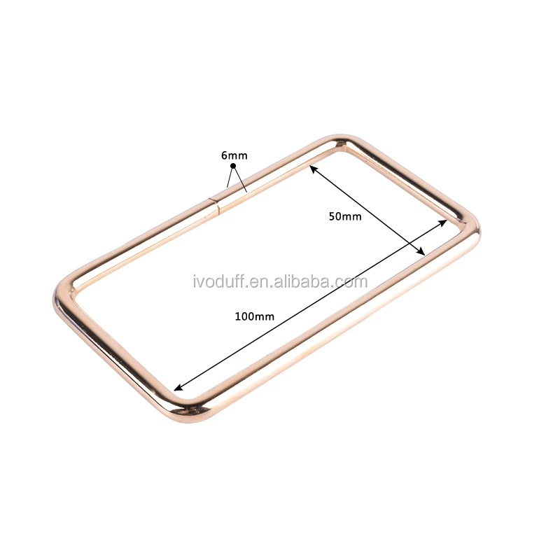 Ivoduff 100*50mm Light Gold Color Metal Rectangle Bag Handle Ring For Handbags