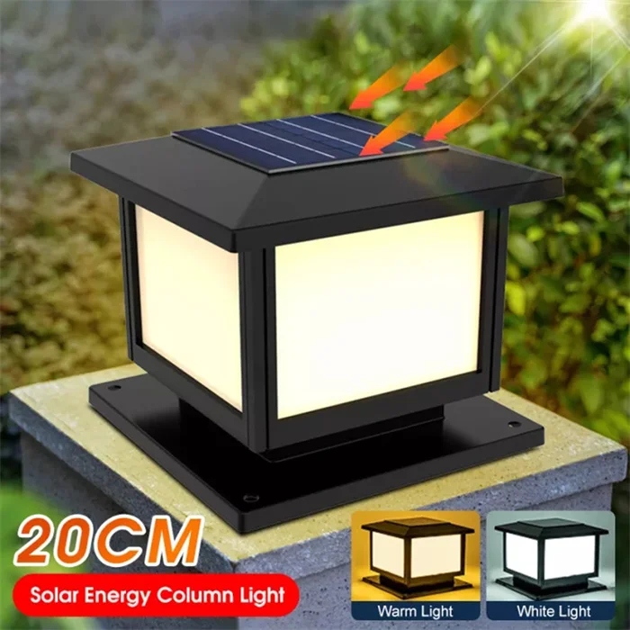 New Solar lights Powered LED Square Fence Light White Warm Lamp Outdoor Lighting Control Post Aluminum Waterproof Pillar