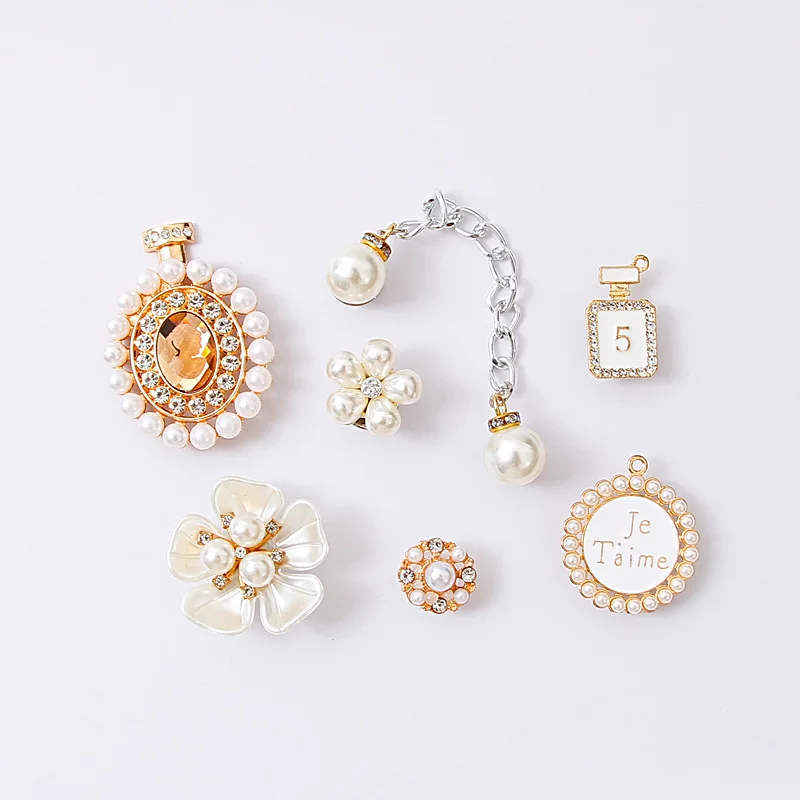 New Cross-border Rhinestone pearl chain metal shoe flower shoes floral shoe buckle