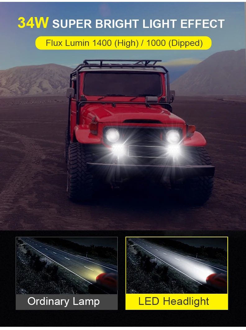 H4 Four Core 4 *4 Led Work Light 36w Flood For Rescue Vehicles  Work Light  For  Jeep Atv Utv Trator