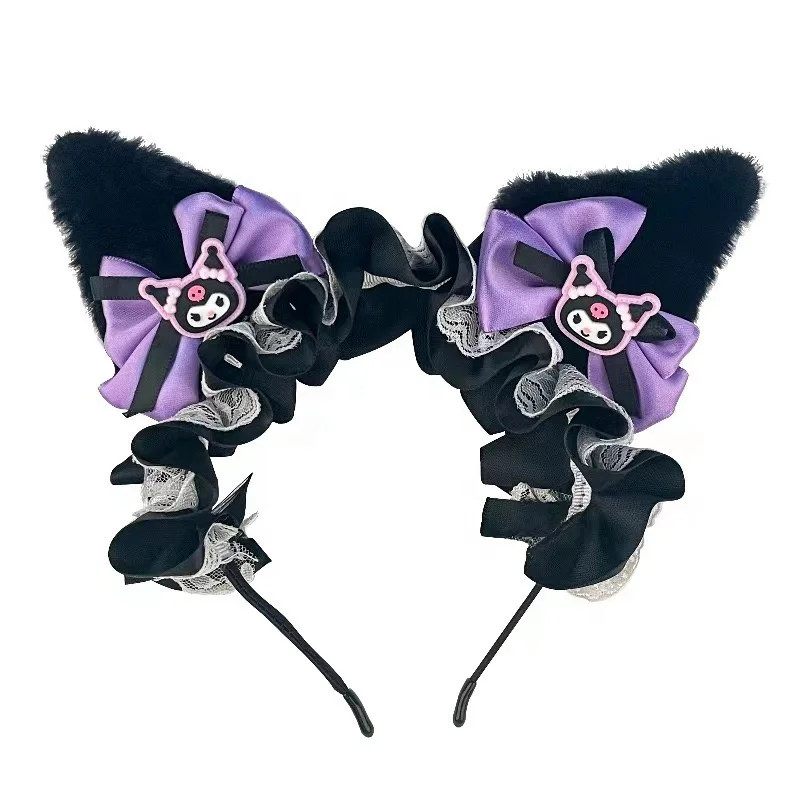 Cartoon Costume Cosplay Cat Ears Headband Bows Lace Ribbonsm Kuromi Headwear M-533