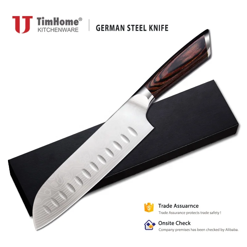 Немецкий нож Santoku из высокоуглеродистой нержавеющей стали Timhome, деревянная ручка Pakka
