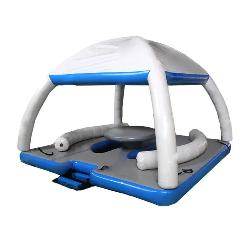 Popular Leisure water floating island with tent Inflatable water game floating party