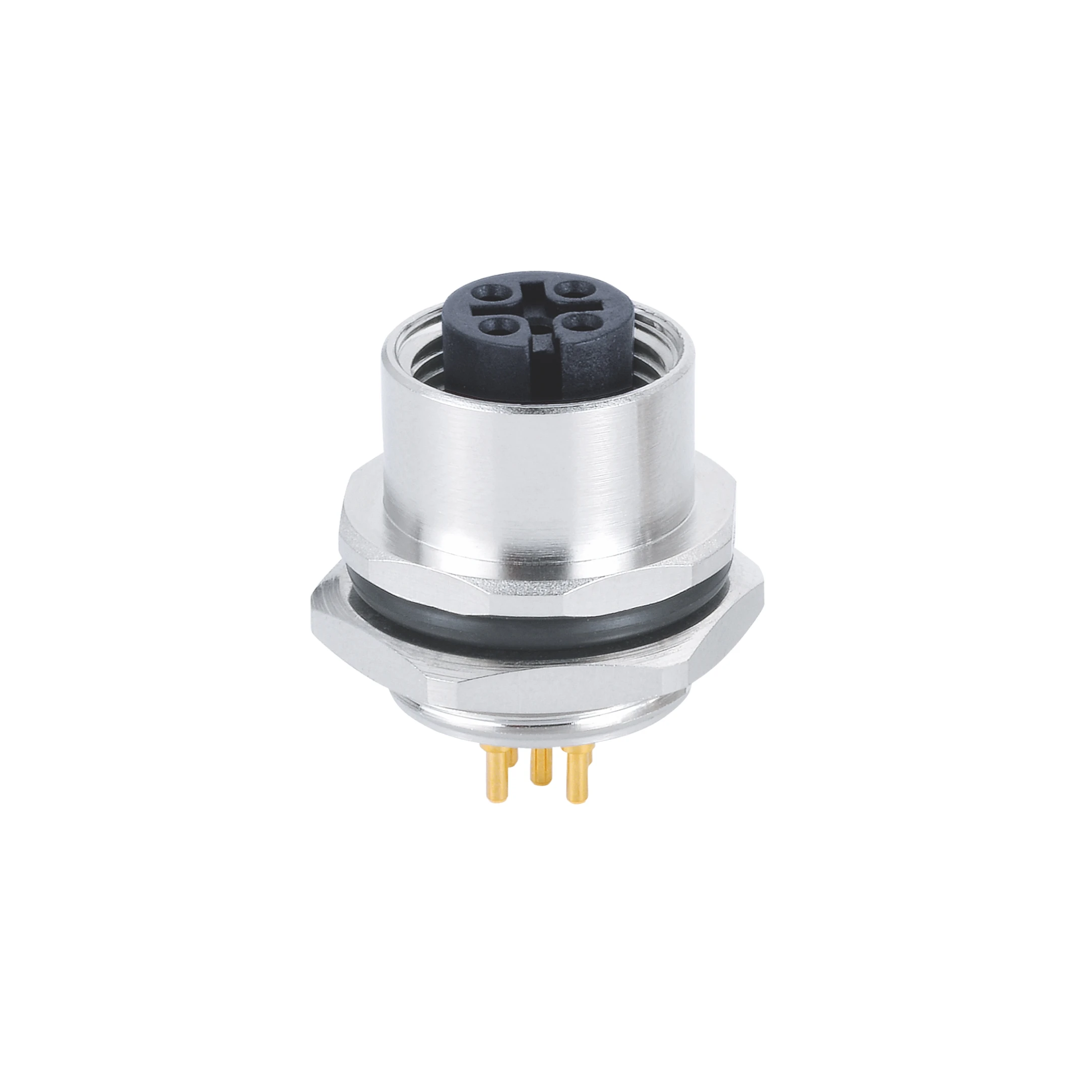 M12 panel connector 3pin female A Code front side fastening PCB contacts PG9 classis side thread