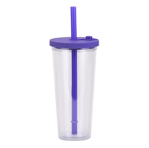 Amazon top seller Double wall clear Acrylic plastic cup Hot sales 24oz Tumbler beverage cup with Straw and lid