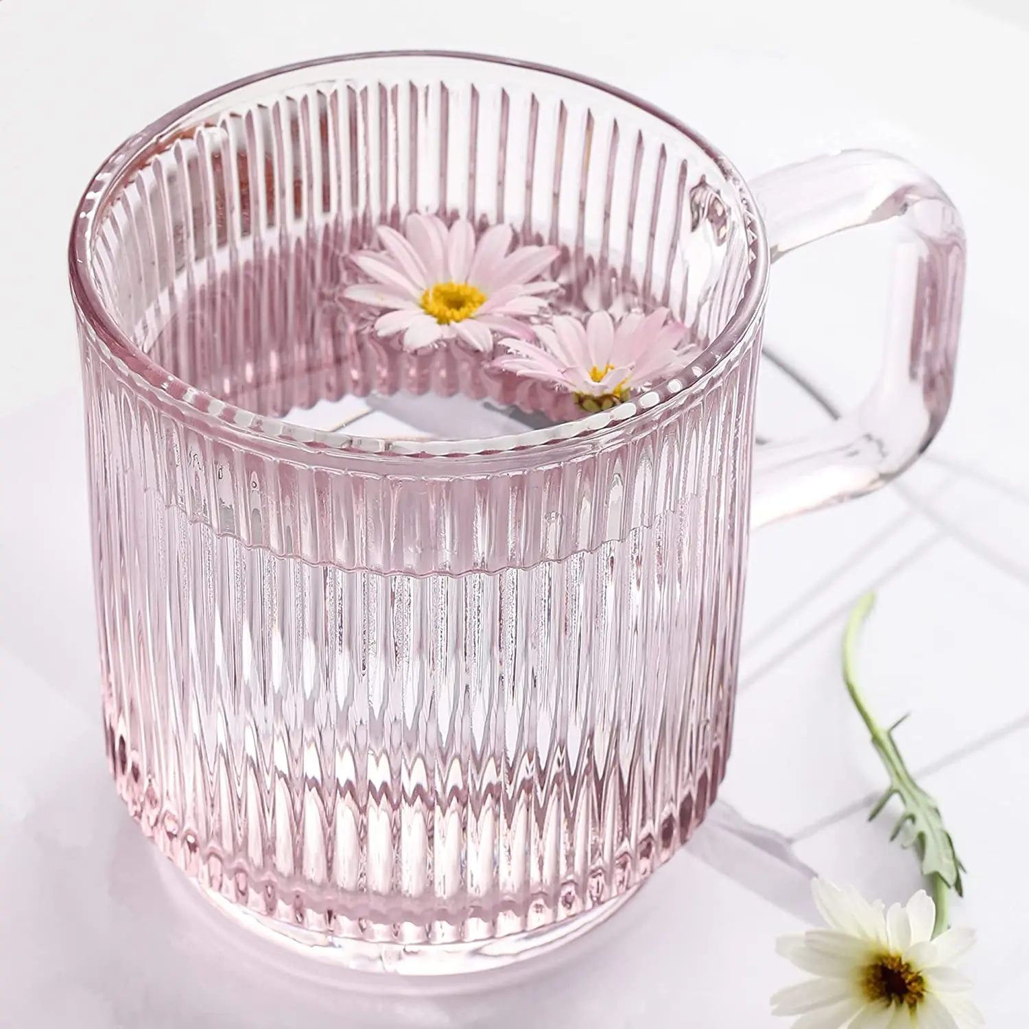 Iridescent Glass Coffee With Lid Premium Classical Vertical Stripes Cup Sublimation Travel Mug Supplier