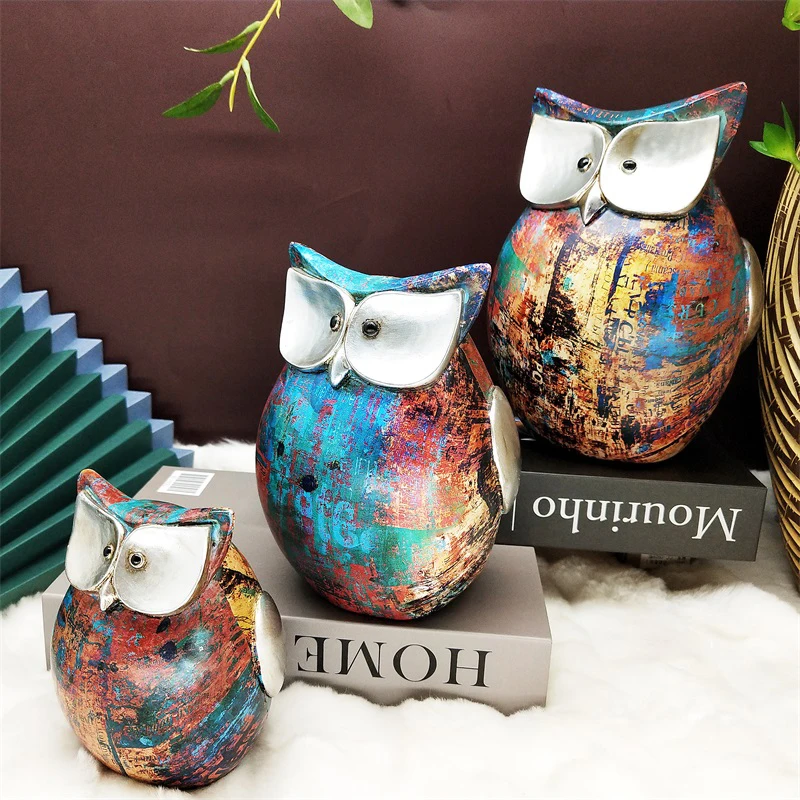 2021 Vivid Resin Owl Figurine Sculpture Polyresin Animal High Quality 3d Party Gifts