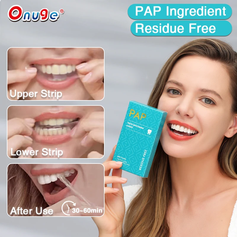 Onuge Customized Flavors Teeth Whitening Strips Non Peroxide PAP Residue Free Whitening Teeth Strips