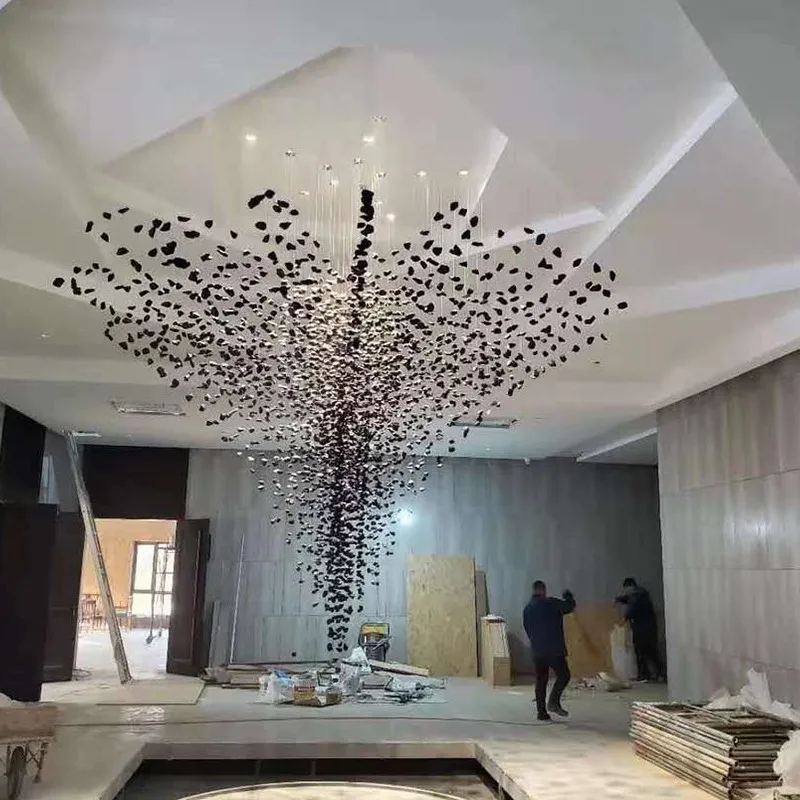 Hanging Colorful Stone Light Grand Show Room Hotel Lobby Large Glass Custom Chandelier Lamp