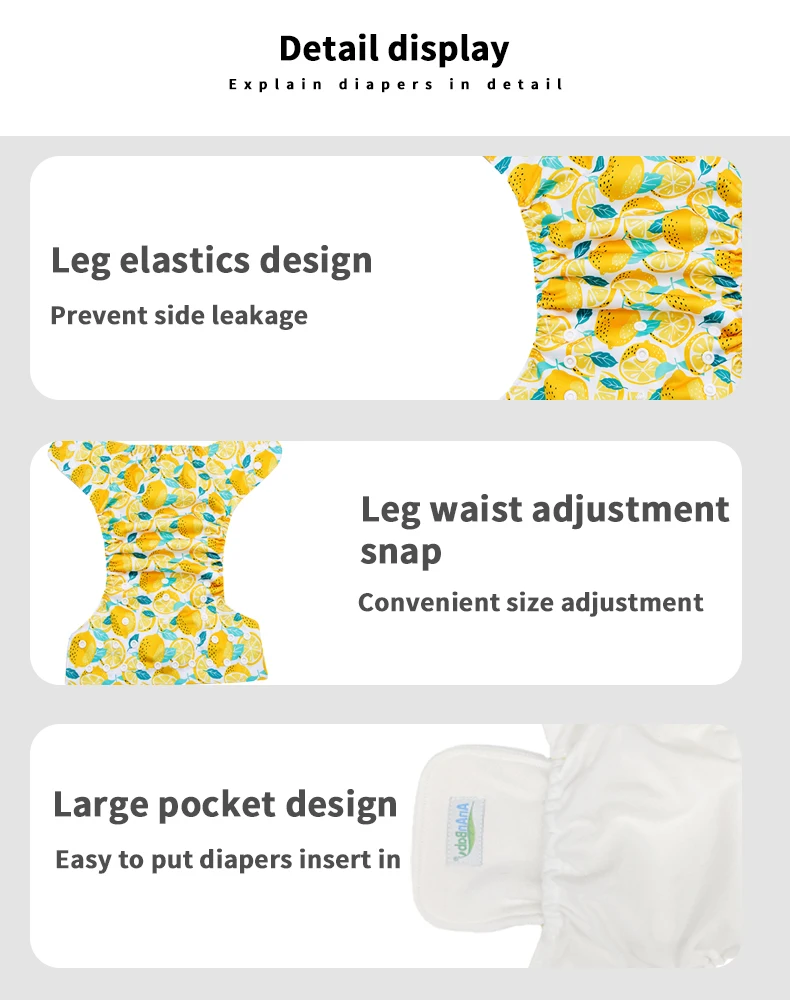 Ananbaby Wholesale Ecological One Size Fits All Pocket Cloth Nappy Reusable Adjustable Baby Nappy