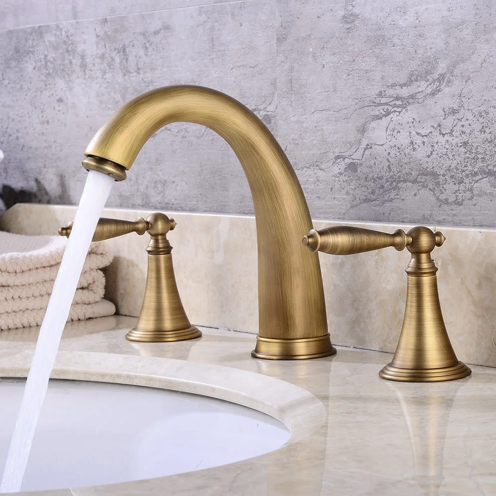 Classic European style brass antique deck-mounted 3-hole bathroom sink faucet retro dual handle basin mixer water tap XR161