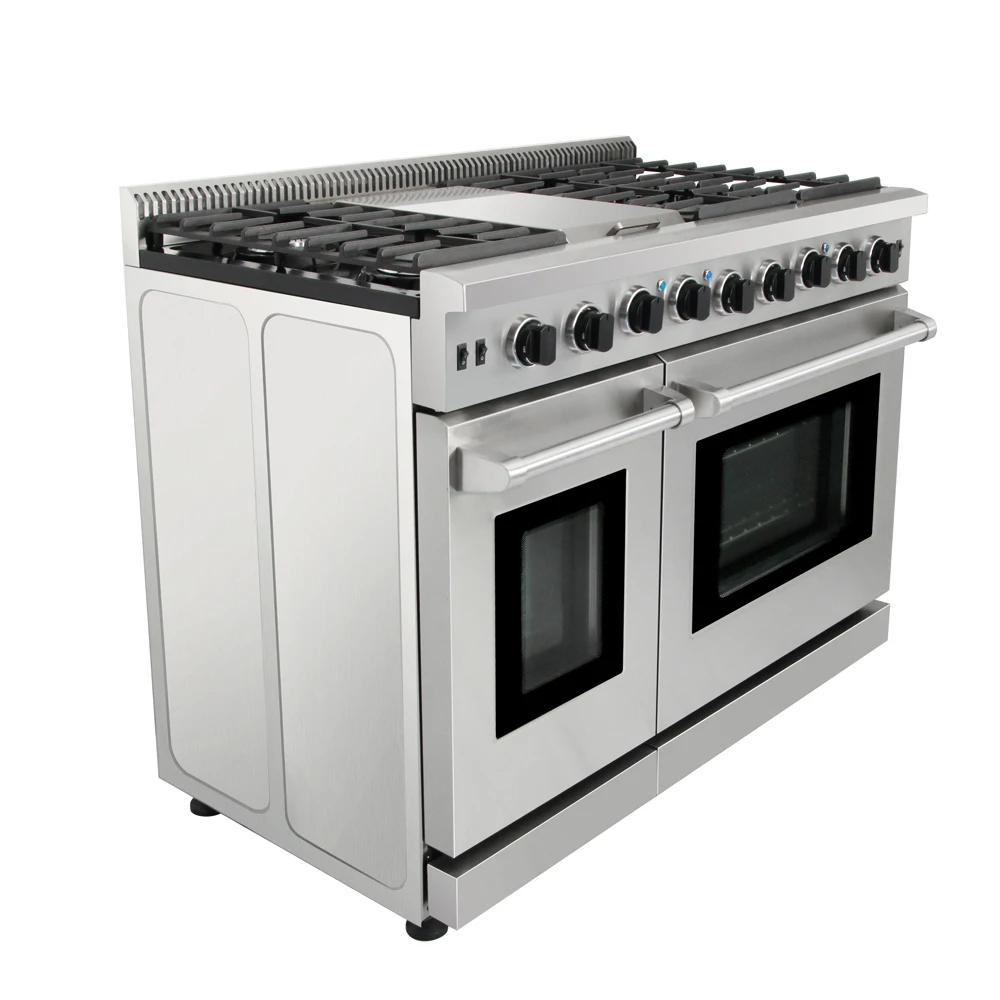 48 Inch 6 Burner Stainless Steel Double Oven Gas Range Freestanding With The Home Kitchen