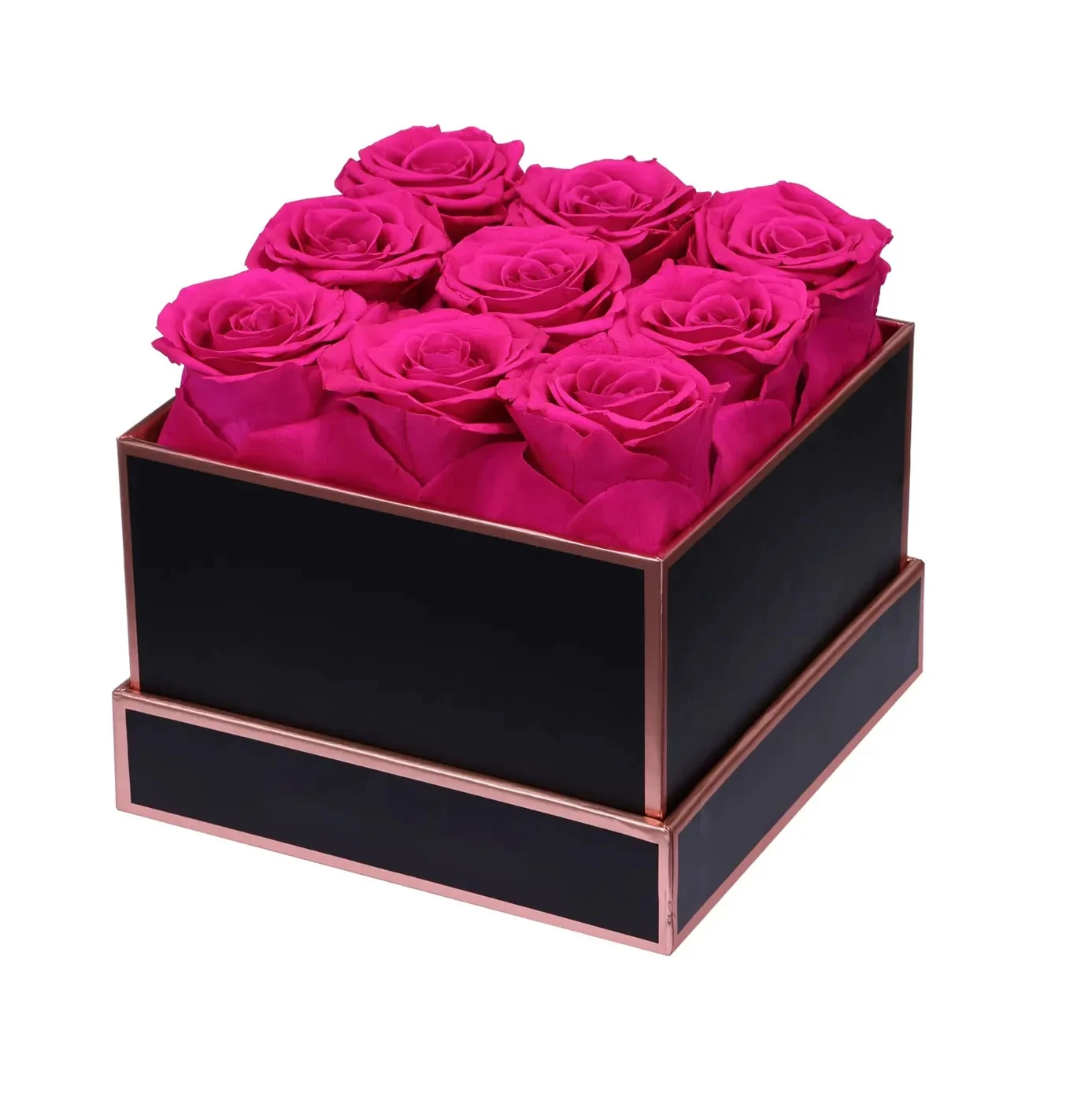 Wholesale handmade perfectione preserved immortal rosas with fragrance 9 yellow infinity roses in square box with factory price