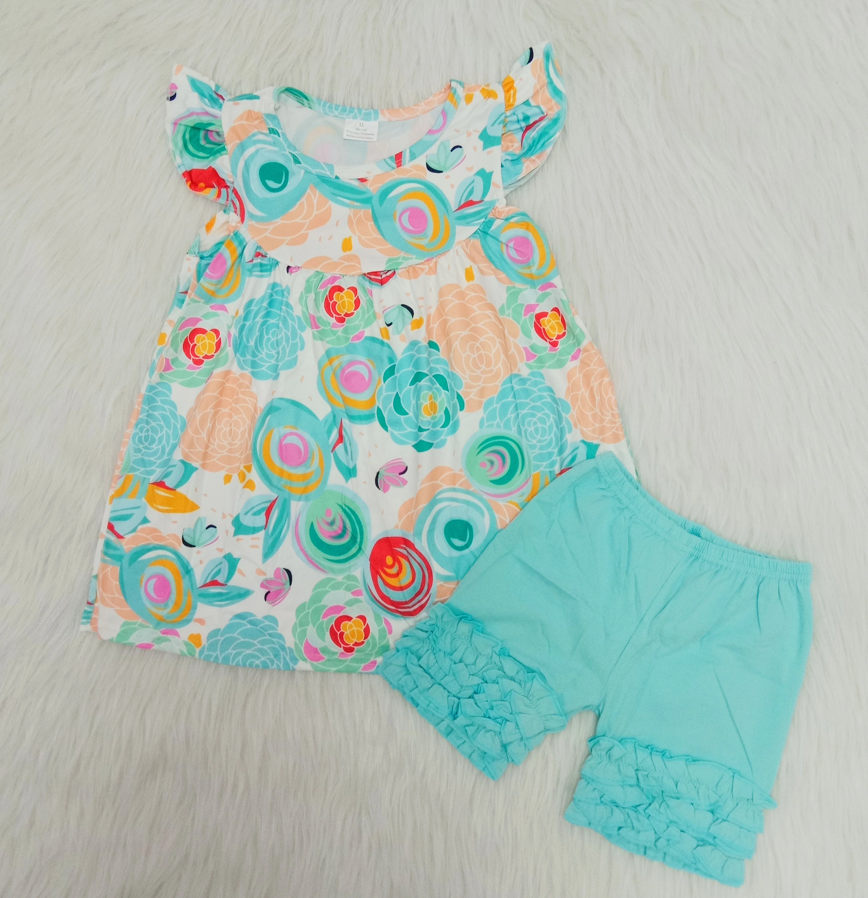 Fashion Baby Girls Casual Red Top Yellow Color Icing Shorts Girls Clothes Sets 12 Years Boutique Girls Clothing Set Summer