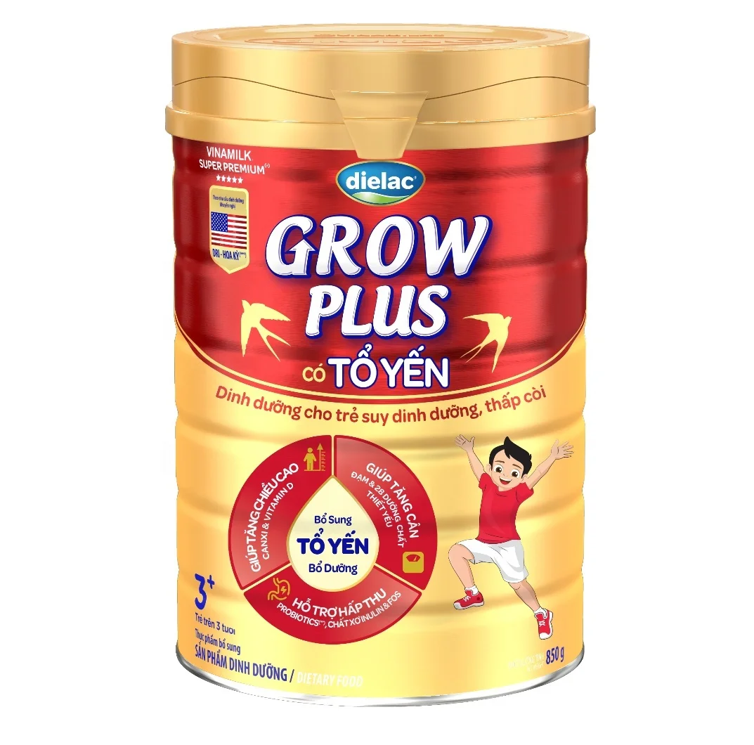 Детское порошковое молоко-молочный молок-Dielac Grow Plus-молоко с птичьим гнездом-шаг 3 (для детей старше 3 лет) упаковка 850 г олова