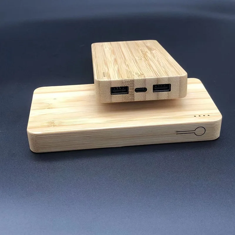 iStapromo Gifts New Arrival Thin Bamboo wood Wireless Charger Power Bank Supply with wooden Case 10000Mah mobile phone Charger
