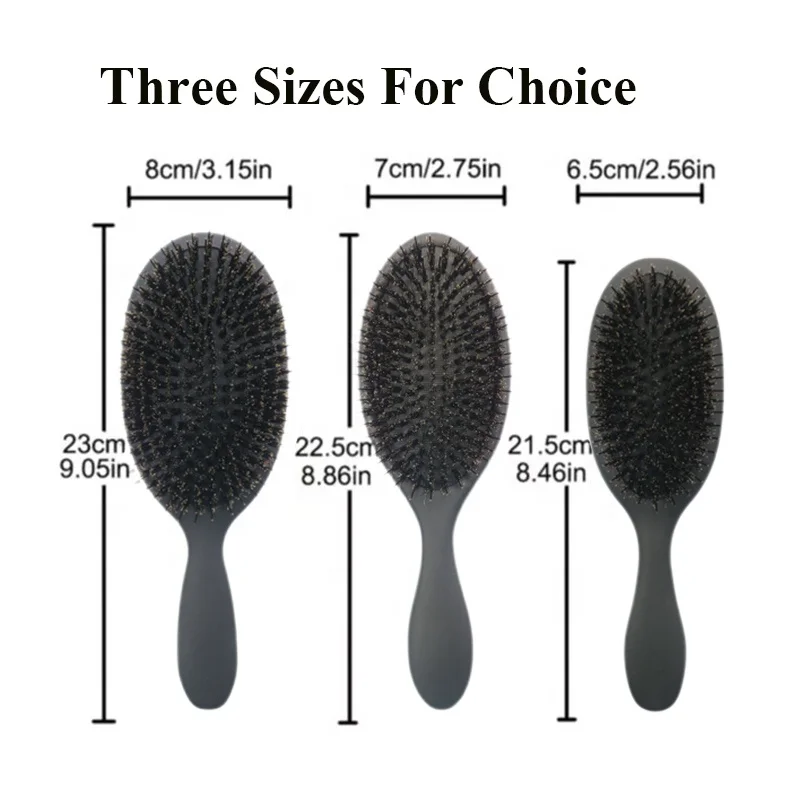 HEYAMO Boar Bristle Brush Wholesale Private Label Soft Nylon Pin Cushion Boar Bristles Women Oval Black Hair Brush  L Size