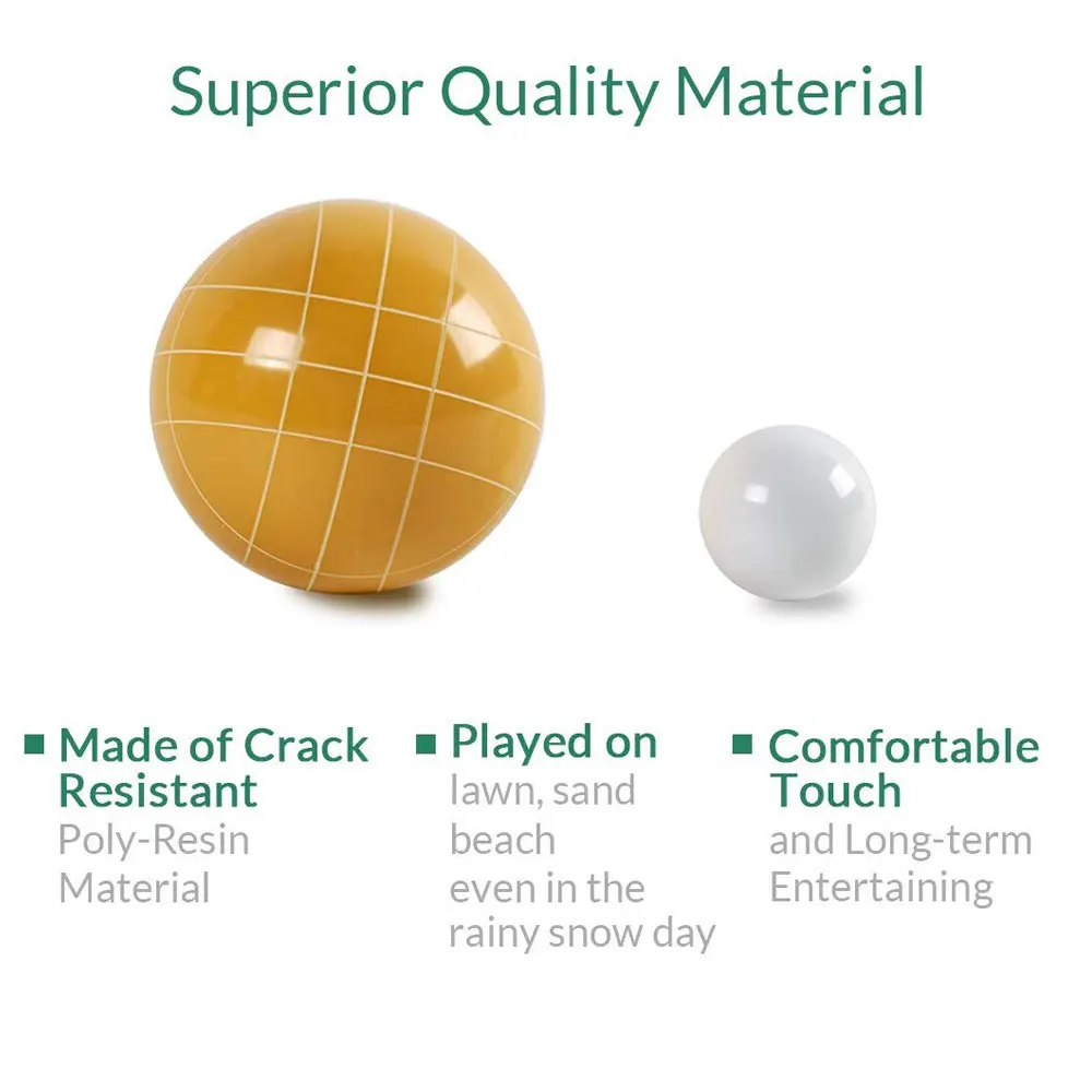 Boccia Ball Set Outdoor Family Bocce Game For Backyard Lawn Beach Set of 8 Poly Resin Balls & 1 Pallino & Nylon Carrying Case