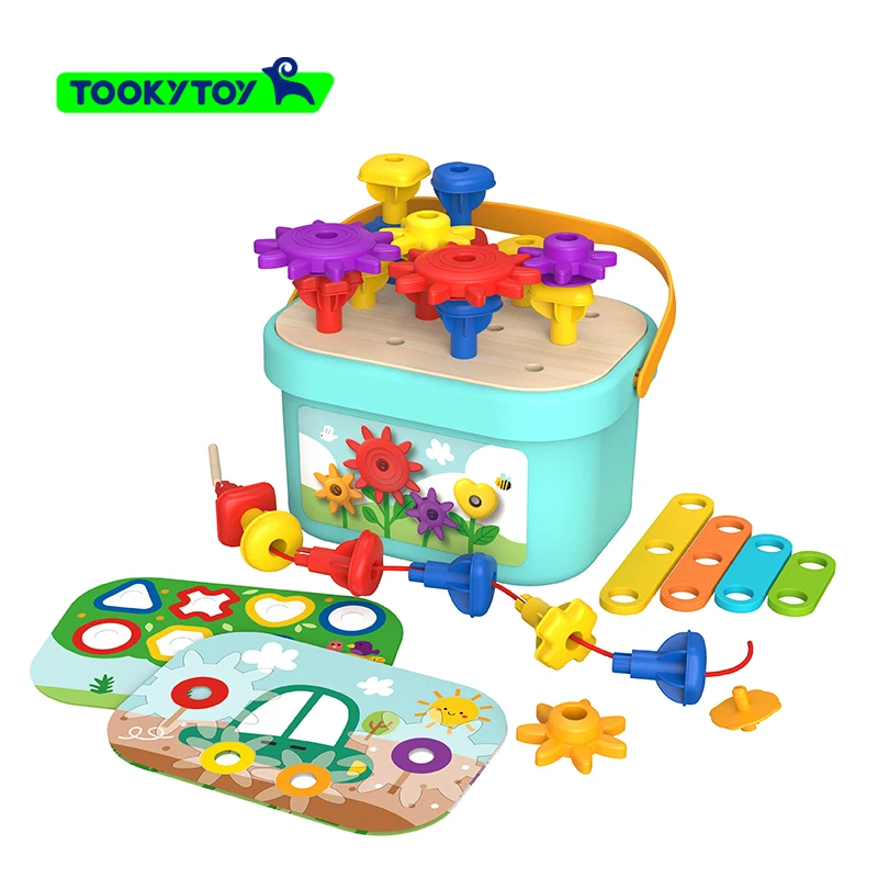 Wooden puzzle Montessori kids patchwork building blocks plastic large granular mushroom nails small peg board