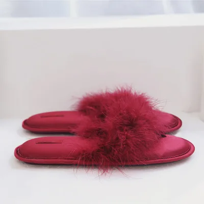
Comfortable Crane Fur Flip Flop for Ladies Velvet Non-Slip Sandals Fashion Indoor House Slippers 