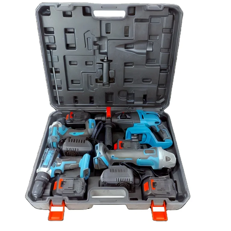 21V Cordless Power Tools Kit Set of Four Lithium Electric Drill Car Polisher Hammer Tool Hard Case Electric Wrench OEM Supported