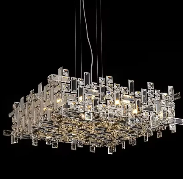 Zeal Lighting modern style high ceiling Hotel Pendant Light Chrome raindrop square top Crystal Chandelier