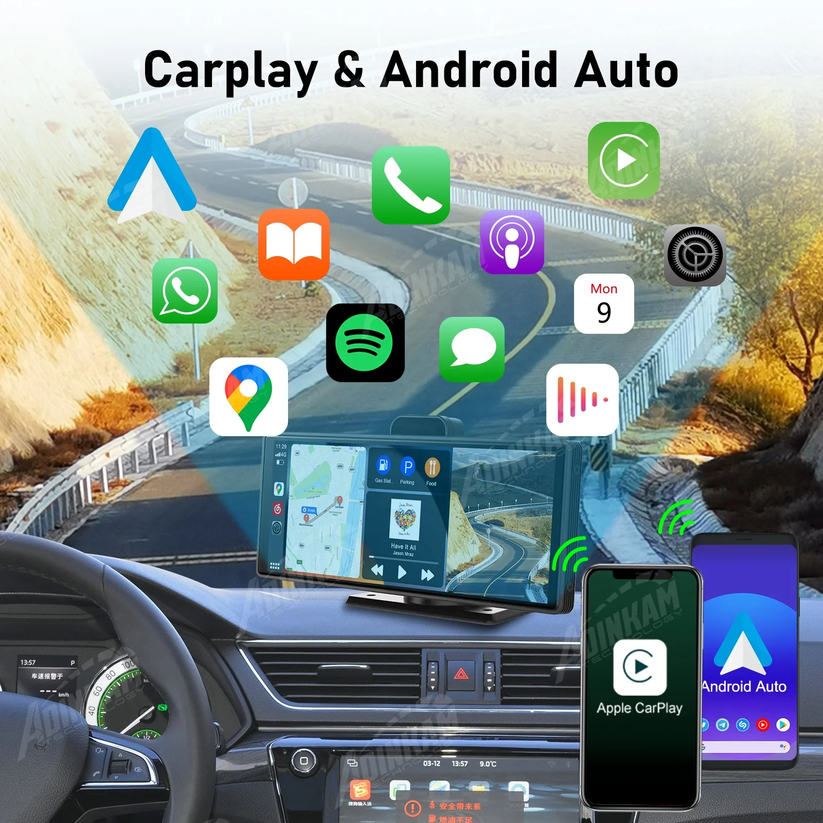 Видеорегистратор ADINKAM 10 26 дюйма Android H.265 ADAS AUX 4K передняя и задняя