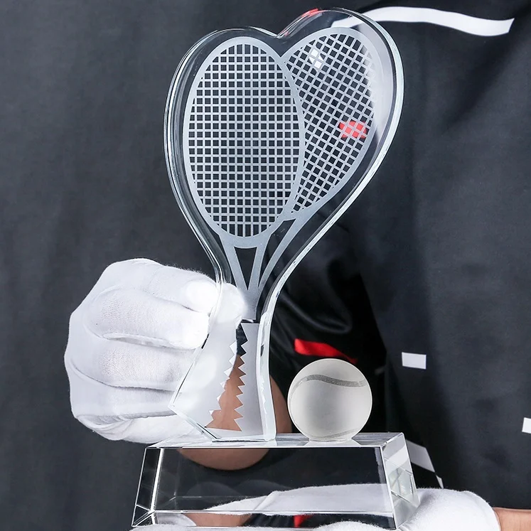 2025 badminton racket tennis crystal trophy customized Battledore craft with emblem 23cm custom