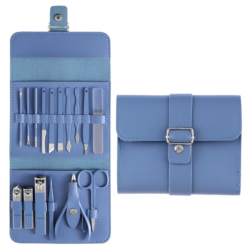 2025 New YD Pedicure Manicure Set Blue 16 Piece Stainless Steel Beauty Nail Care Tools Kit Nail Clippers Set