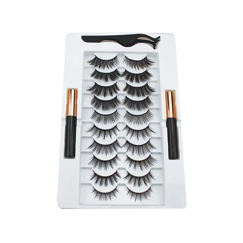 Reusable 3D private label handmade natural look faux mink 5 magnets magnetic eyelashes lashes liner with box